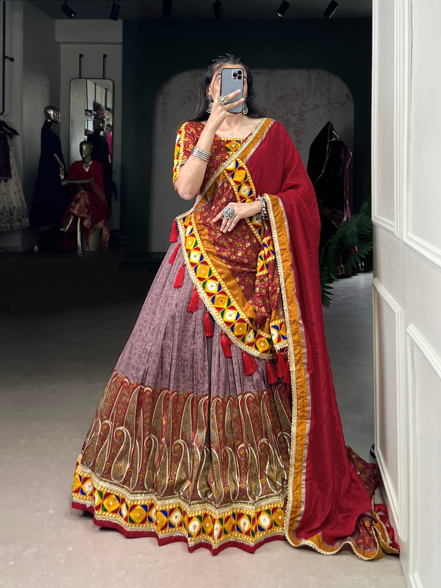 Elegant and Traditional Tasar Silk Lehenga Choli Perfect for Navratri Celebrations