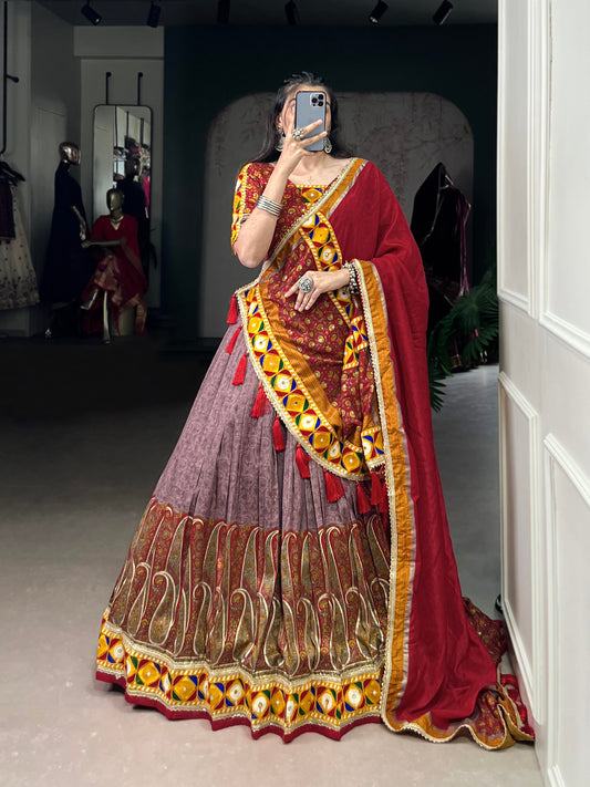 Elegant and Traditional Tasar Silk Lehenga Choli Perfect for Navratri Celebrations
