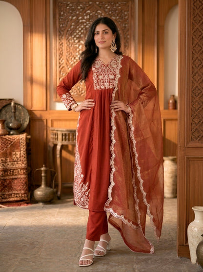 RangBhoomi Elegant Ethnic Wear Set with Maska Cotton and Gold Coin Embellished Dupatta
