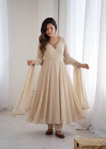 Elegant Fox Georgette Party Wear Gown with Dupatta and Crepe Pants by RangBhoomi