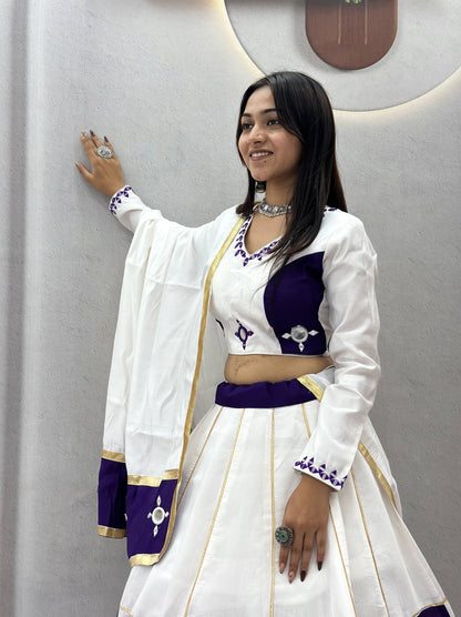 RangBhoomi Navratri Special Pure Cotton Lehenga Choli with Heavy Mirror & Gotapatti Work (Full-Stitched, 6m Flair)