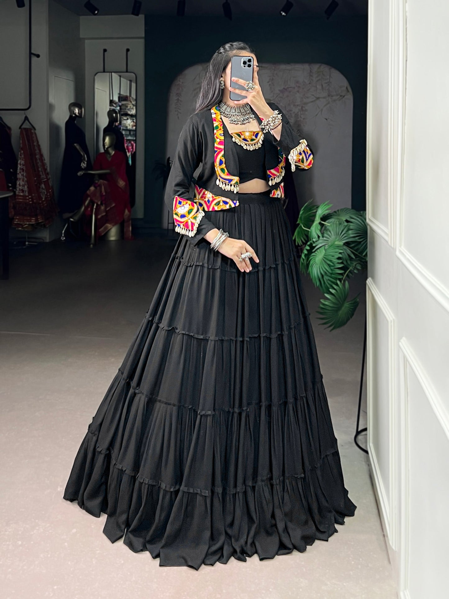 RangBhoomi Navratri Rajudi Lehenga Set with Gamthi & Mirror Detailing
