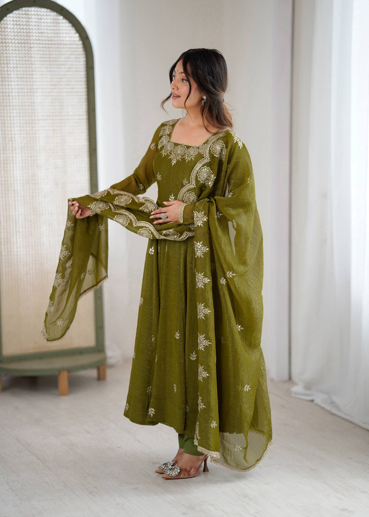 RangBhoomi Elegant Embroidered Sequence Designer Anarkali Three Piece Set