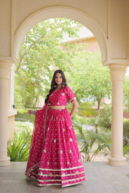 RangBhoomi Four-Color Faux Georgette Bandhej Lehenga Choli Set with Dupatta