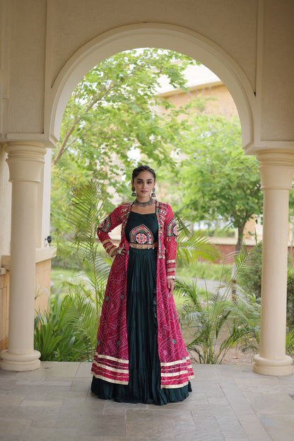 RangBhoomi Navratri 2026 Rayon Lehenga Set with Bandhani Shrug — Full-Stitched Festive Ensemble