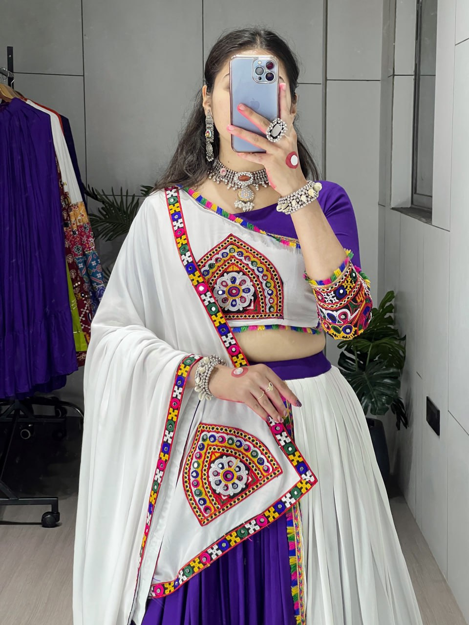 Ethnic Women’s Pure Rayon Cotton Lehenga Set with Traditional Gamthi and Mirror Work – Navratri Festival Collection 2025