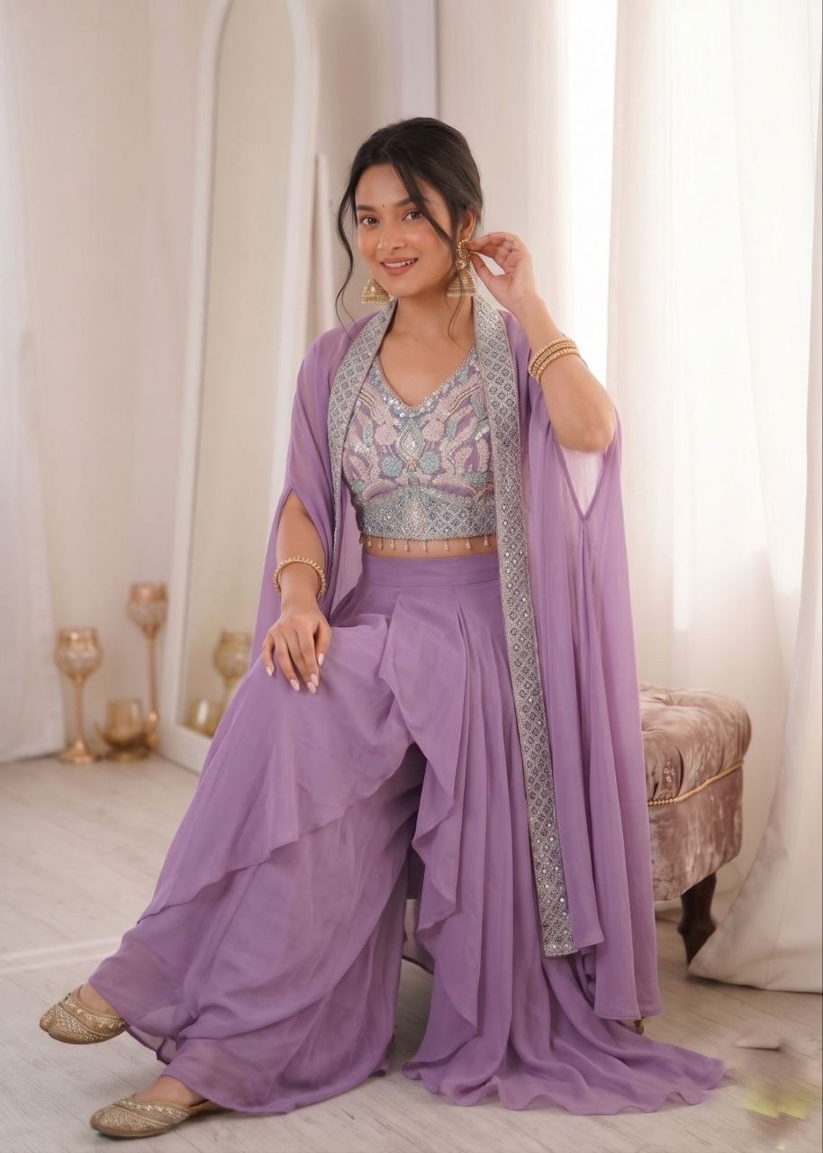 Trendy Party Wear Fox Georgette Shrug with Banglori Silk Sarara Set