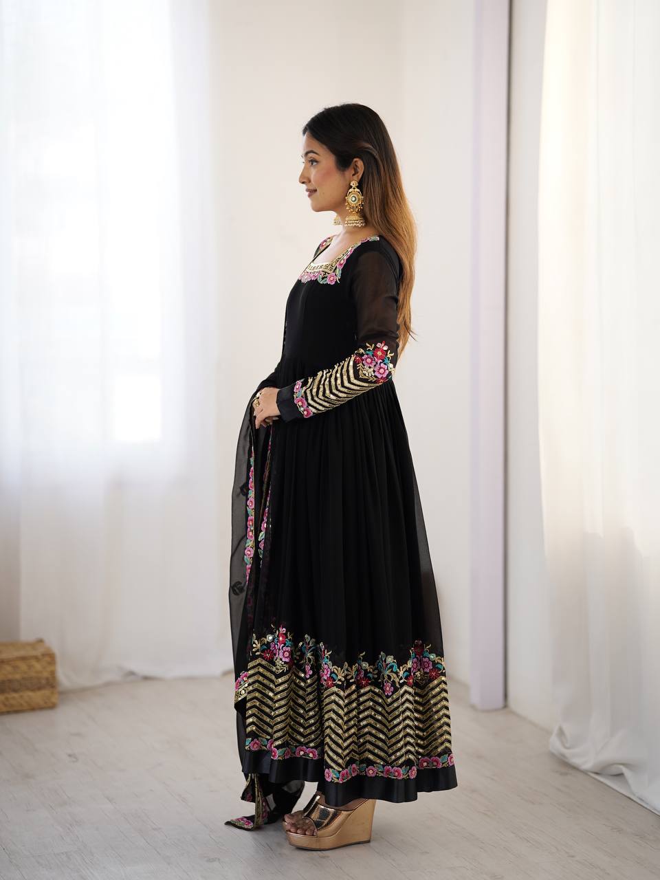 RangBhoomi Heavy Designer Party Gown with Embroidered Dupatta