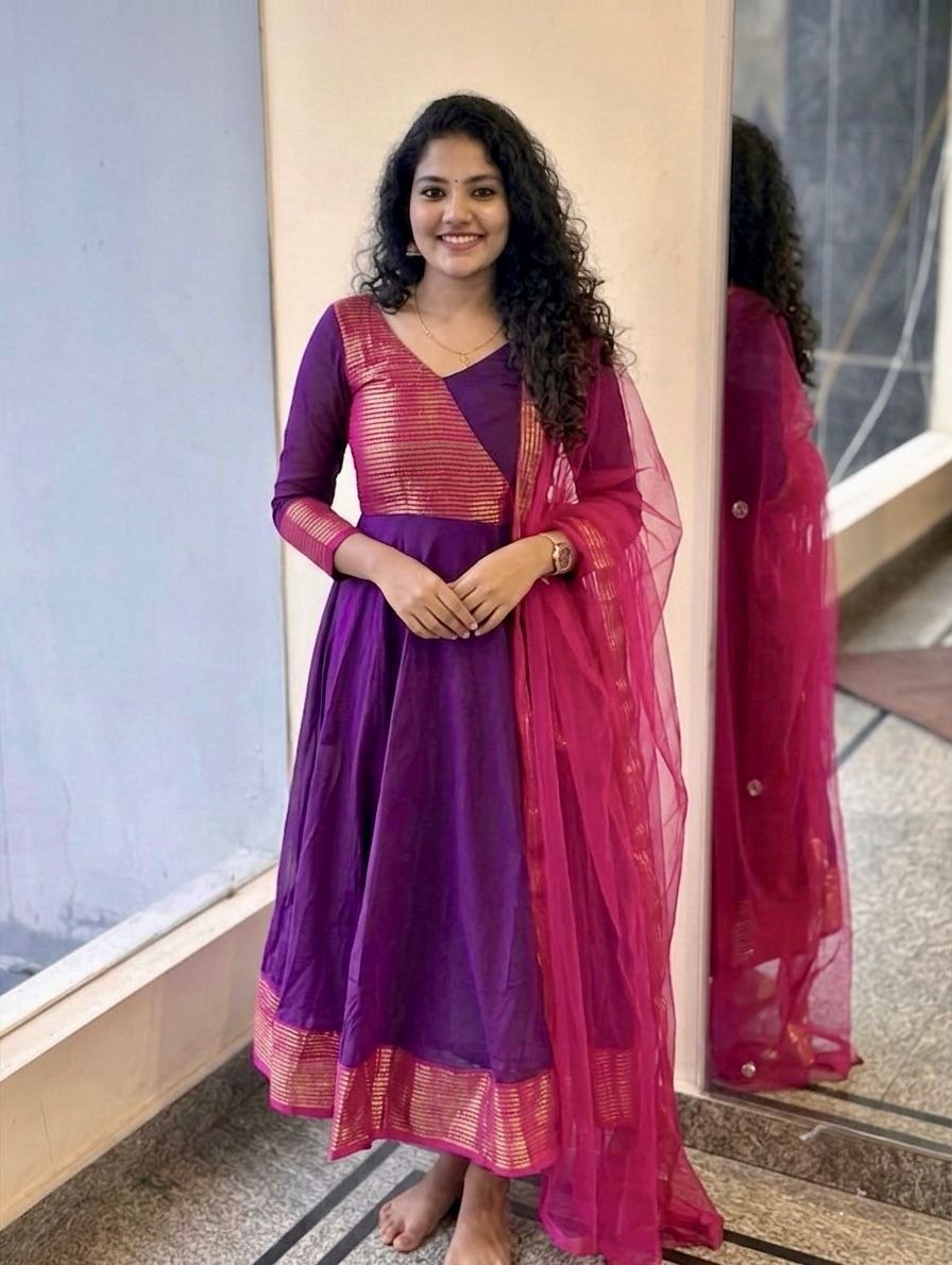 RangBhoomi Trendy Traditional Span Cotton Top with Jacquard Zari Border & Soft Net Dupatta