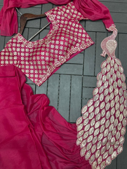 New Super Trending Ready-to-Wear Saree with Embroidered Sequence Work and Matching Embroidered Blouse