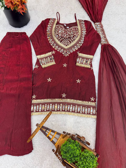 RangBhoomi Women's Fully Stitched Ethnic Wear Set with Fendy Silk and Real Mirror Work