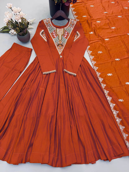 RangBhoomi Elegant Embroidered Sequence with Real Mirror Designer Anarkali Three Piece Set