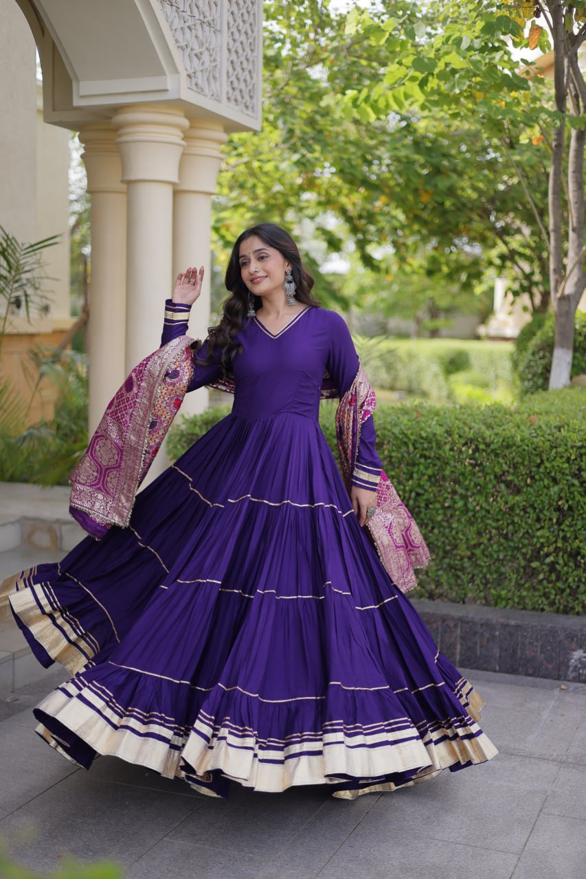 RangBhoomi Gown & Dupatta Collection 2026 — Premium Reyon Gown with Viscose Jacquard Dupatta