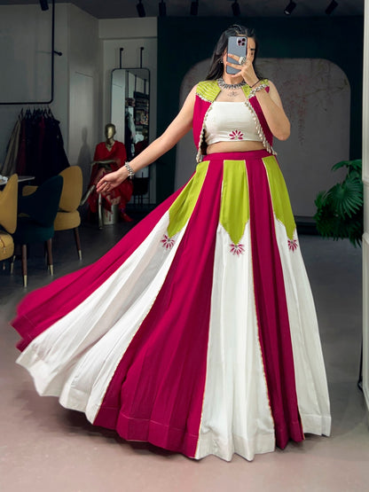 RangBhoomi Navratri 2026: Elegant Pure Rayon Lehenga Set with Koti & Embellishments