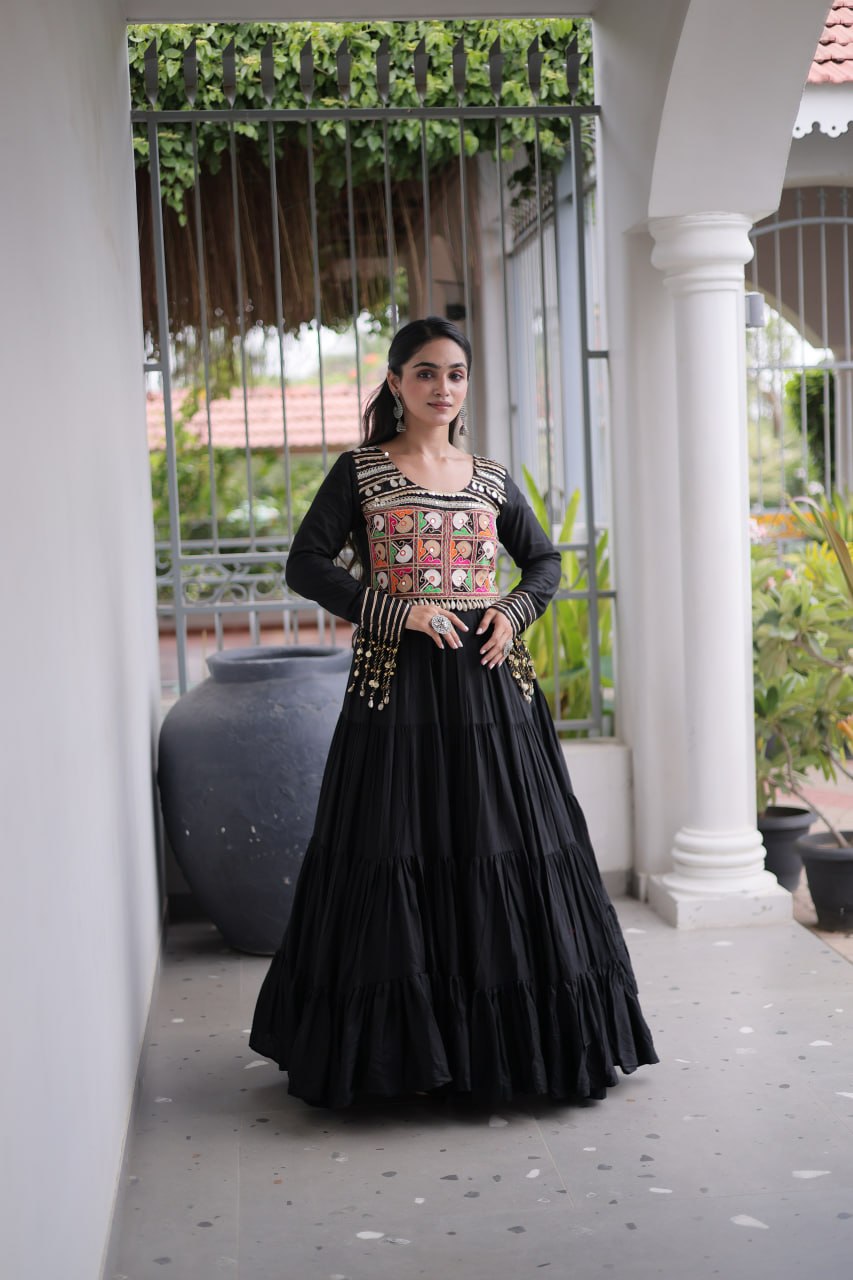 RangBhoomi Navratri Gown Collection 2026 — White, Maroon & Black Festive Gown