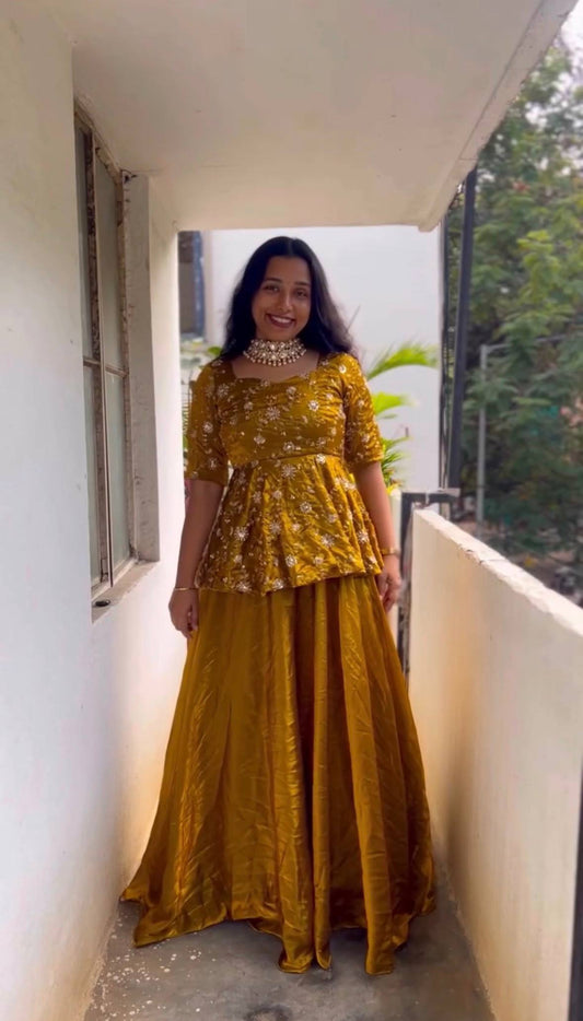 Elegant Space Silk Peplum Lehenga Choli with Exquisite Sequined Embroidery – Perfect Harmony of Style and Comfort