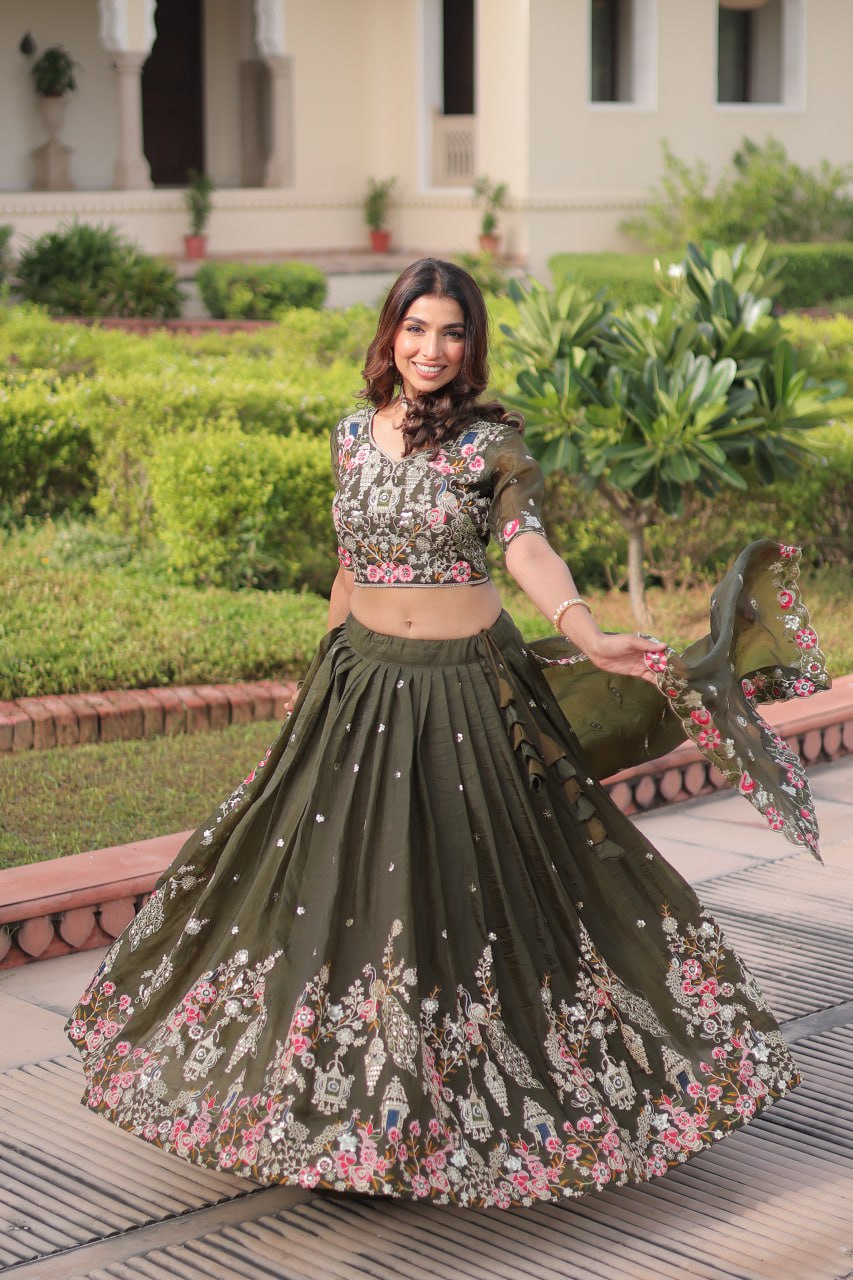 RangBhoomi Premium Designer Sequined Embroidered Lehenga Choli and Dupatta Set
