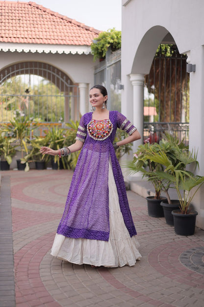 RangBhoomi Navratri 2026 Bandhani Lehenga Set — Full-Stitched Kora Cotton Lehenga with Faux Georgette Kurti