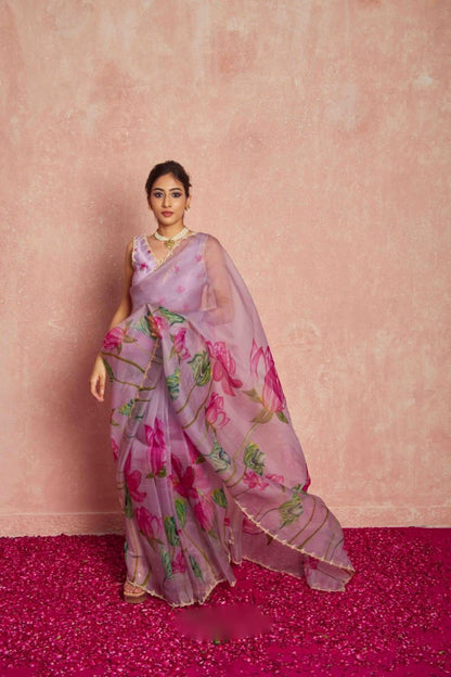 Ready to Wear Organza Saree - Floral Print, Lightweight