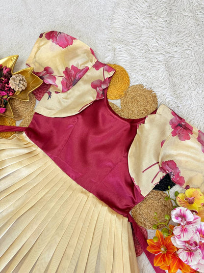 Elegant Floral Printed Silk Gown – Add a Glamorous Touch to Your Festive Wardrobe