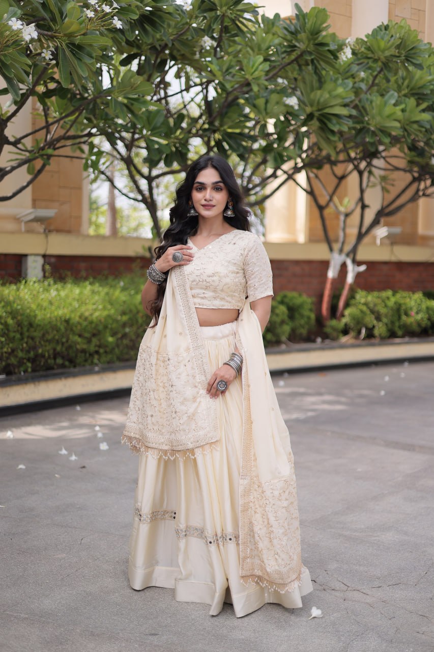 RangBhoomi Glory Satin Embroidered Lehenga Choli Set - Full-Stitched Lehenga with Designer Dupatta