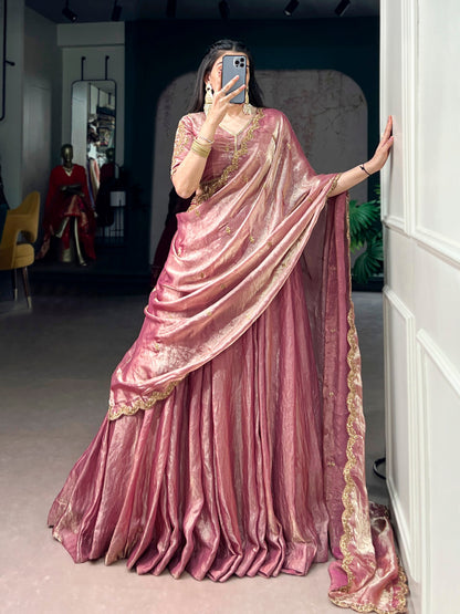 RangBhoomi Elegant Pastel Lehenga Collection with Gold Lace Detailing