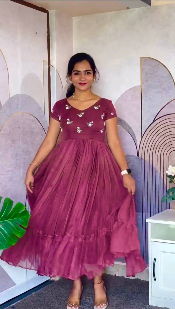 Summer Special Maggam Embroidered Kota Check Gown – Elegant Festive Wear by RangBhoomi