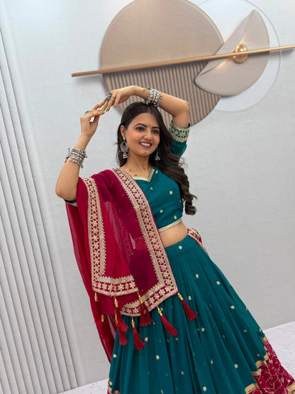 RangBhoomi Tapi Creation Vintage Navratri Lehenga Choli - 6m Flair, Fox Georgette