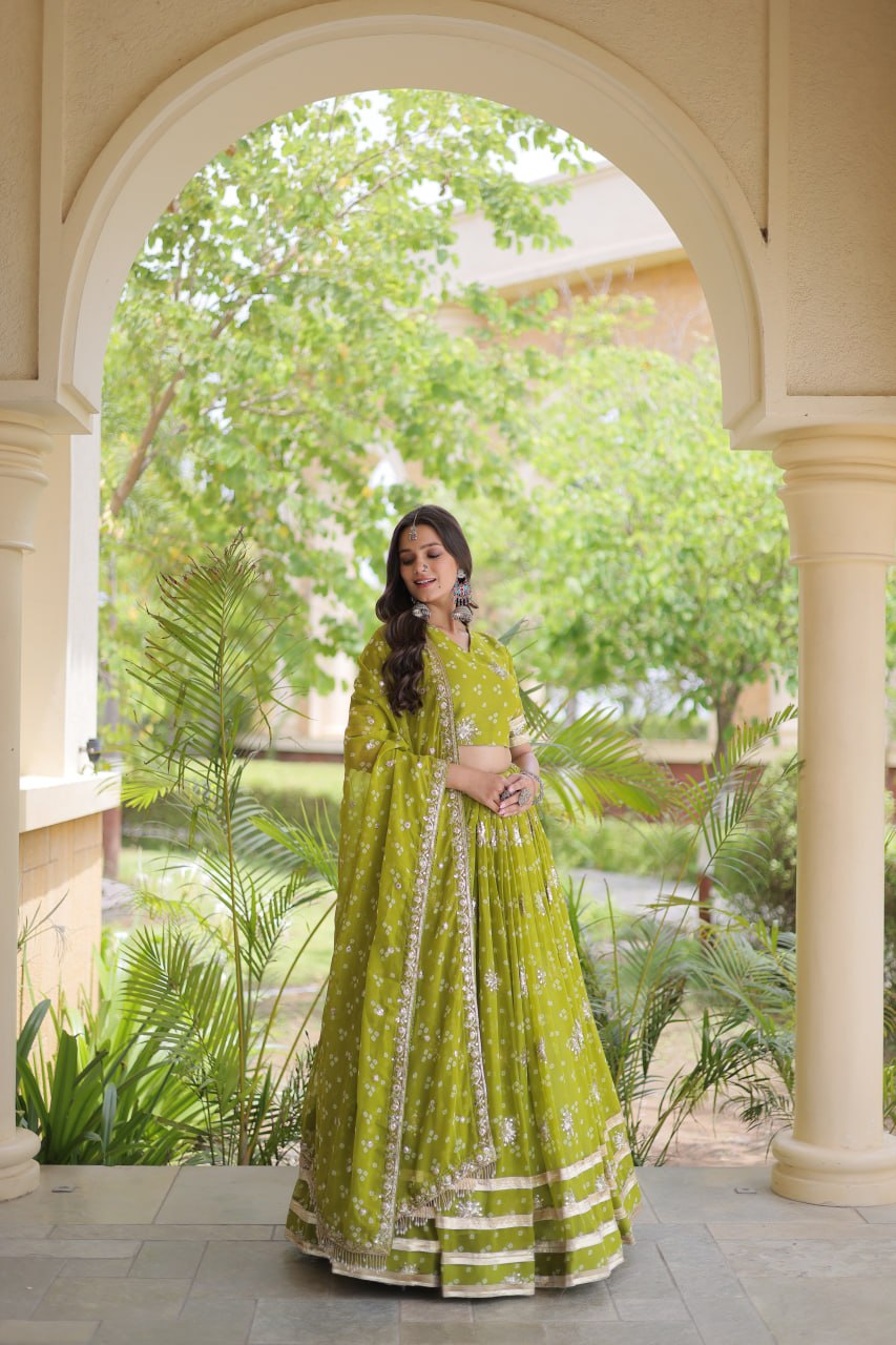 RangBhoomi Four-Color Faux Georgette Bandhej Lehenga Choli Set with Dupatta