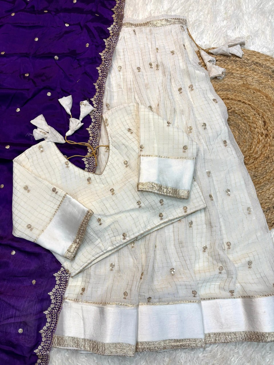 Elegant Lehenga Choli Set with Embroidered Sequence Detailing and Satin Border
