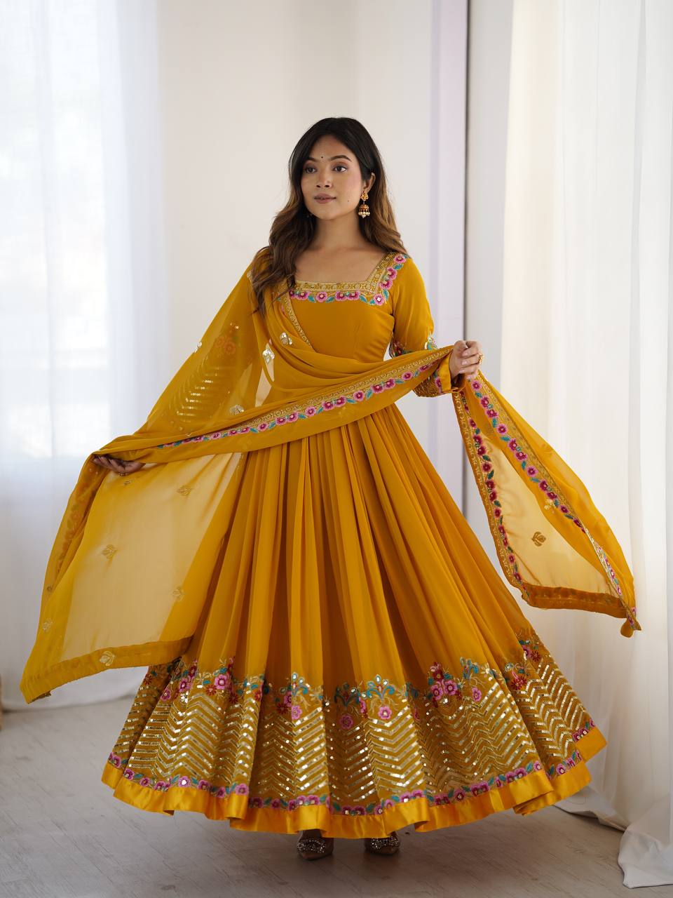 RangBhoomi Heavy Designer Party Gown with Embroidered Dupatta