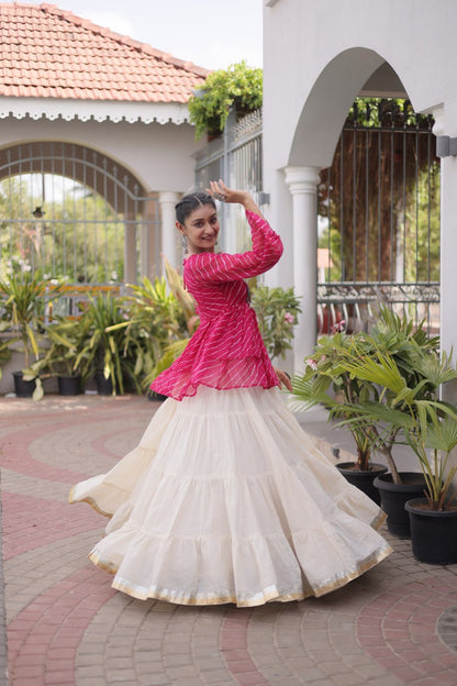 RangBhoomi Navratri Lehenga Choli Set — Kora Cotton Frill with Laheriya Print