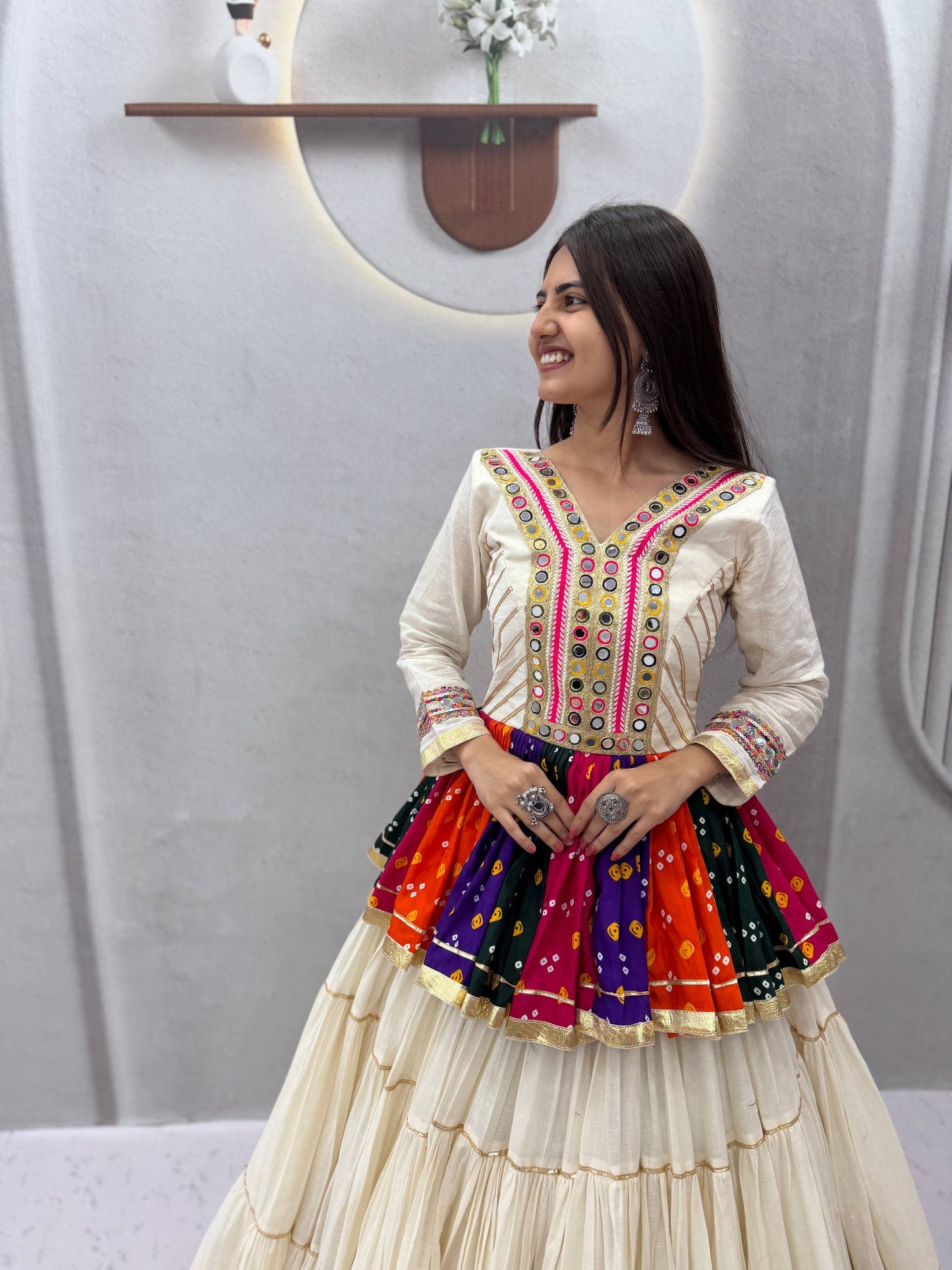 RangBhoomi Navratri Special Lehengacholi – Pure Cotton Kediyu & 9m Flair Lehenga, Fully Stitched