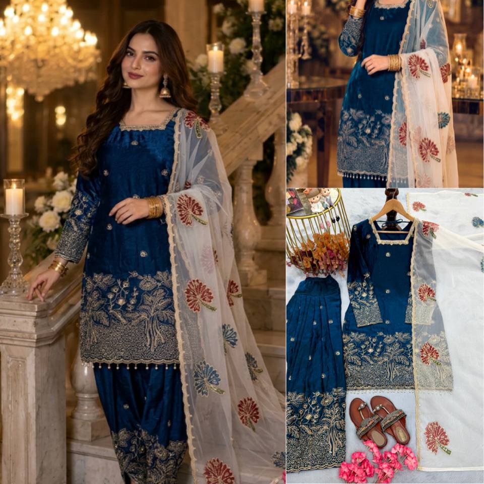 RangBhoomi Designer Party Wear Pur Fendi Silk Top & Farshi Palazzo Set with Dupatta