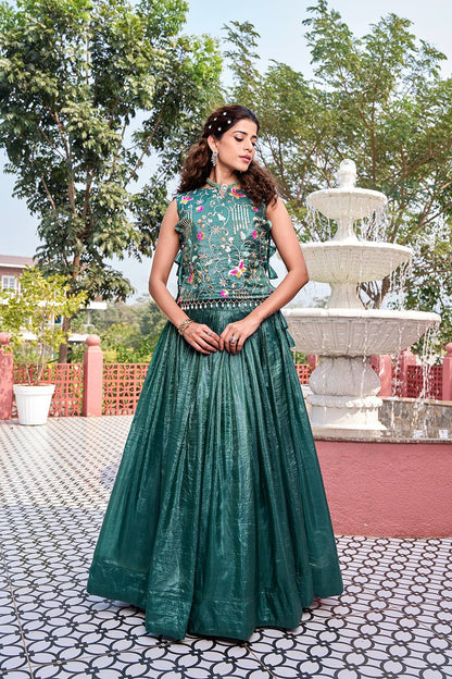RangBhoomi Exquisite Wedding Lehenga Choli Set in Pure Gold Crush Fabric with Heavy Embroidery and Thread Work