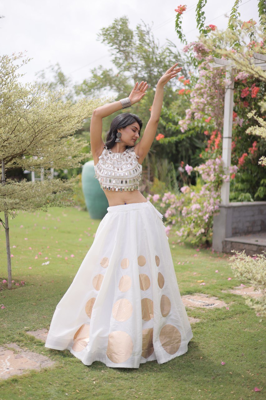 RangBhoomi Navratri Roman-Silk Lehenga Choli Set — Full-Stitched Festive Ensemble