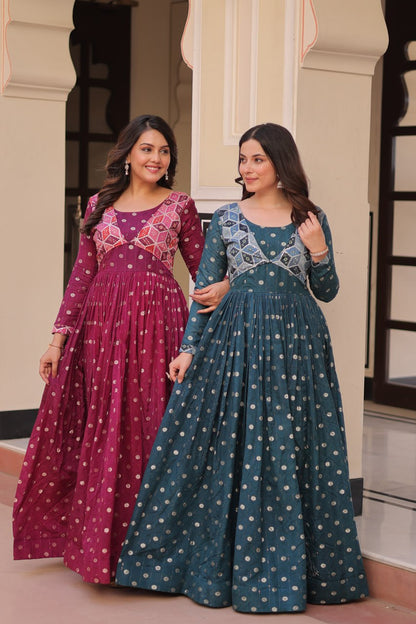 Position Print Choli Design Gown | Indian Ethnic Party Wear