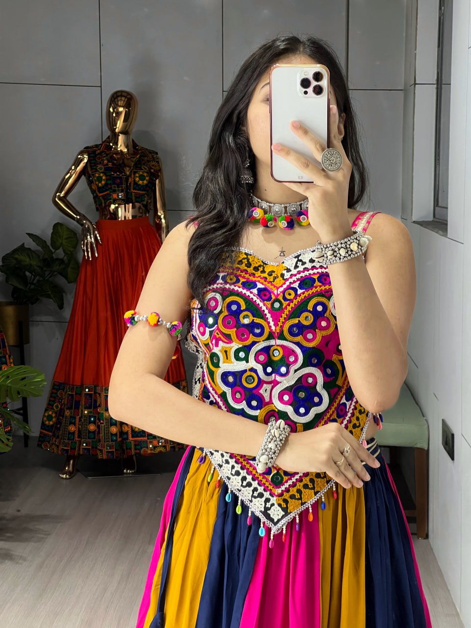 Ethnic Women's Lehenga with Designer Blouse Set – Vibrant Multicolor Navratri Festive Attire