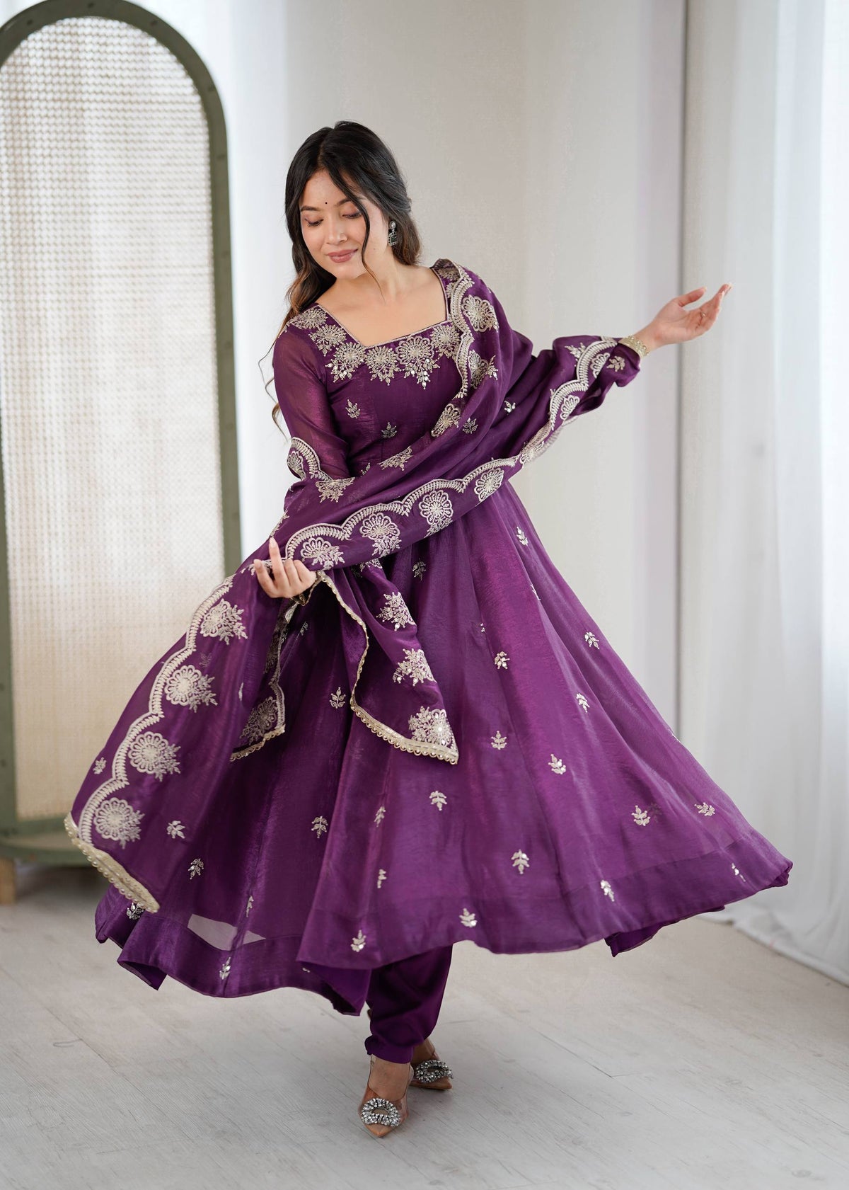 RangBhoomi Elegant Embroidered Sequence Designer Anarkali Three Piece Set
