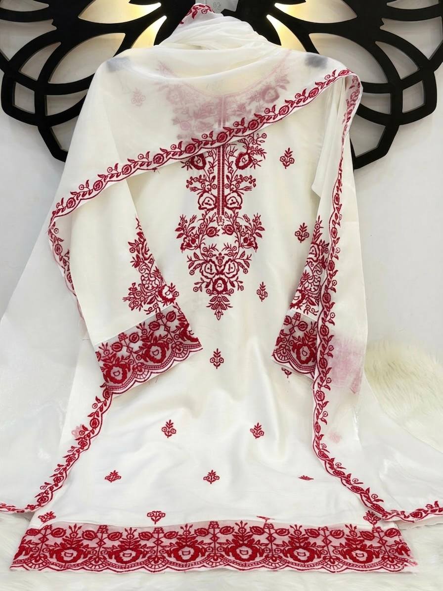 Elegant Women's Ethnic Ensemble with Embroidered Rayon Cotton Top, Farshi Pants, and GMY Silk Dupatta