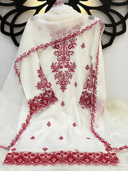 Elegant Women's Ethnic Ensemble with Embroidered Rayon Cotton Top, Farshi Pants, and GMY Silk Dupatta