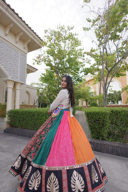 RangBhoomi Navratri Cotton Lehenga Set with Mirror Lace — Full-Stitched Festive Ensemble