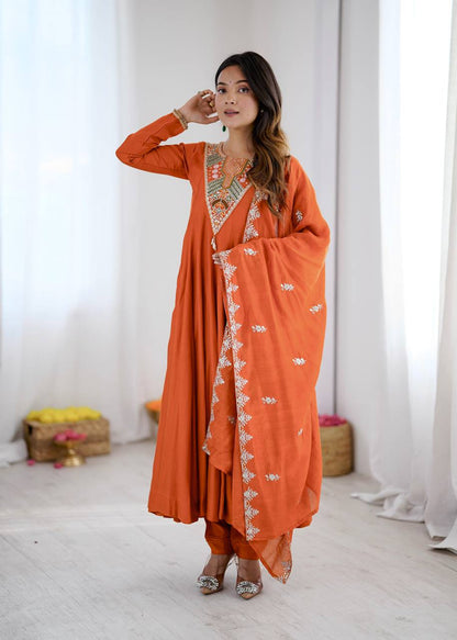 RangBhoomi Elegant Embroidered Sequence with Real Mirror Designer Anarkali Three Piece Set