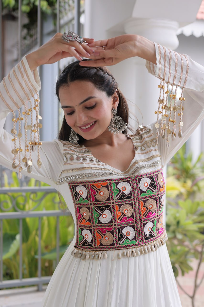 RangBhoomi Navratri Gown Collection 2026 — White, Maroon & Black Festive Gown