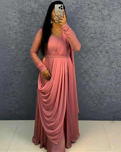 Exclusive Party Wear Draping Style Gown Outfit