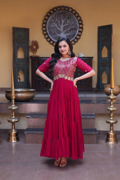 RangBhoomi Premium Designer Ready-to-Wear Gown Collection in Red and Pink