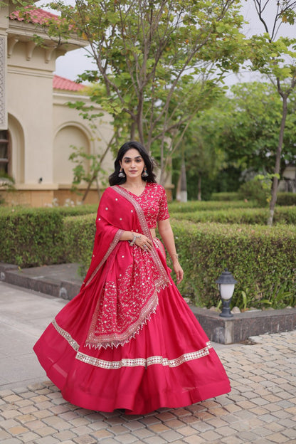 RangBhoomi Glory Satin Embroidered Lehenga Choli Set - Full-Stitched Lehenga with Designer Dupatta