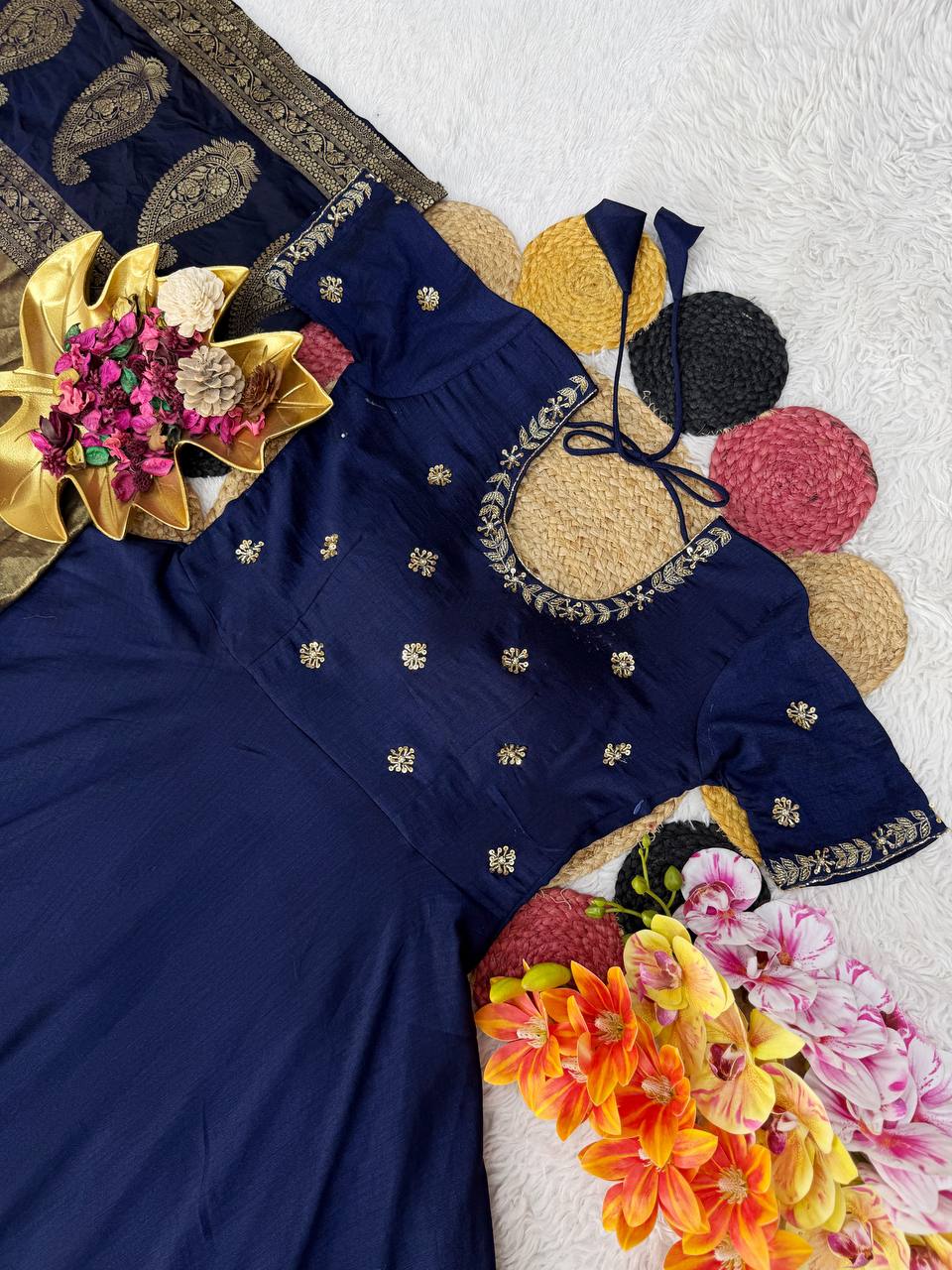 Beautiful Maggam Work Gown with Tissue Dupatta