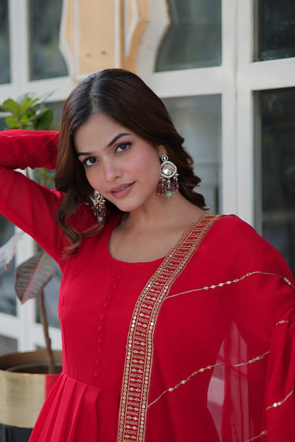 Embroidered Faux Blooming Gown with Dupatta