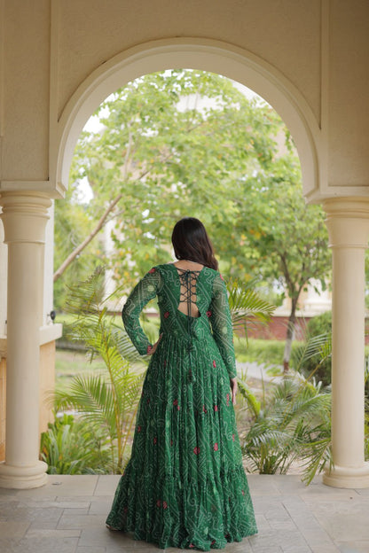 RangBhoomi Bandhani & Kutchi Patchwork Faux Georgette Gown — Festive Navratri Edition